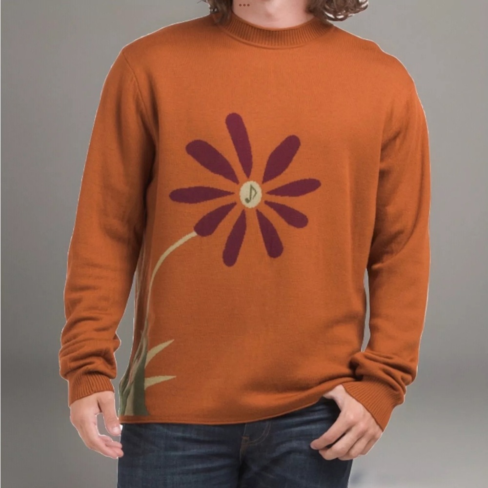 Stitch note Rust Orange Sweater with Floral Design